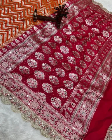 Banarasi Soft Kataan Georgette Silk Mirror Work Saree - View 3