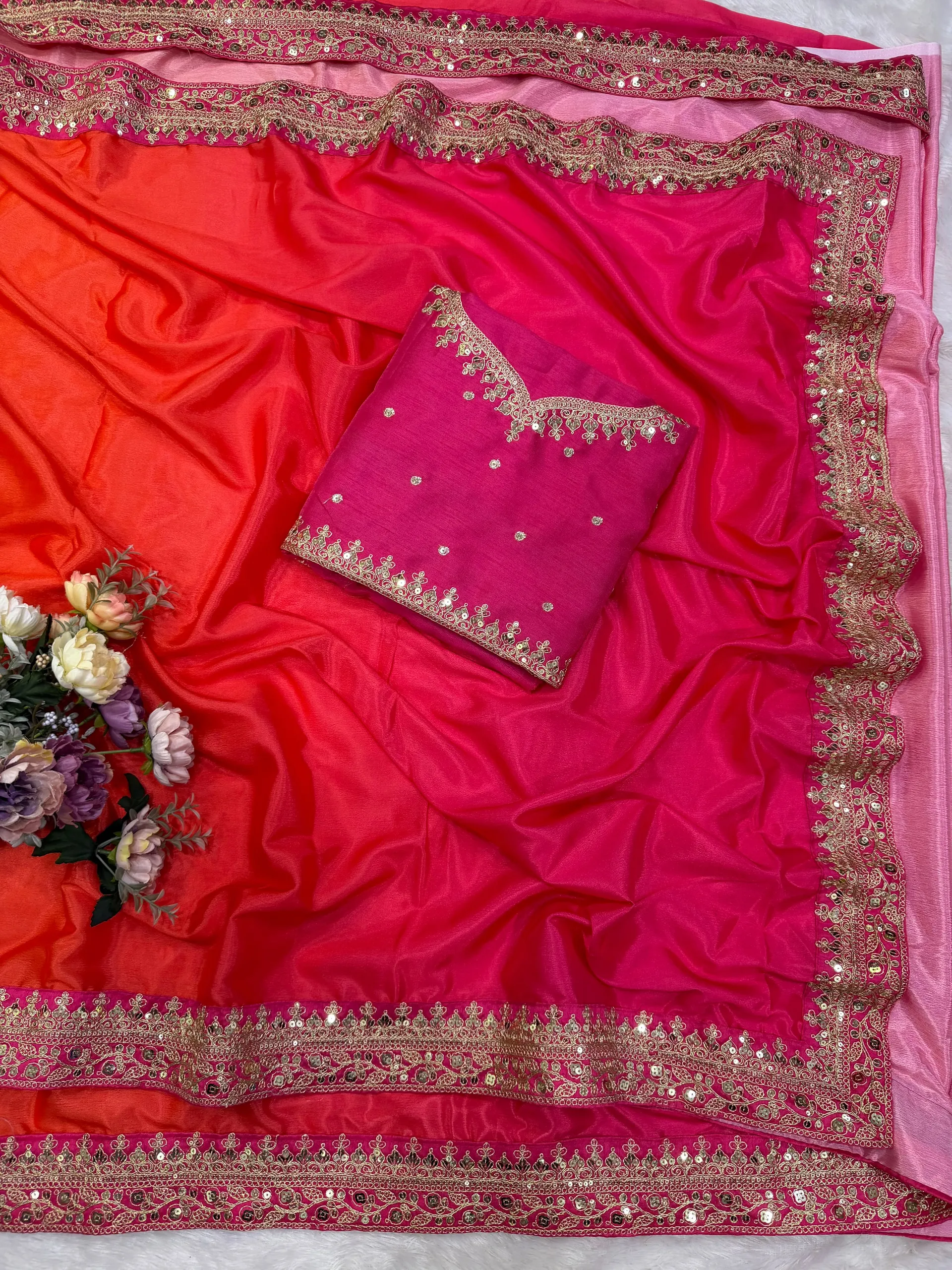 Kajol-Inspired Celebrity Style Designer Soft Chinnon Saree with Sequins & Dori Embroidery - View 5