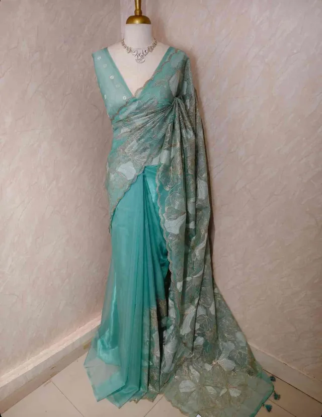 Banarasi Soft Organza Chikankari Silk Saree - View 2
