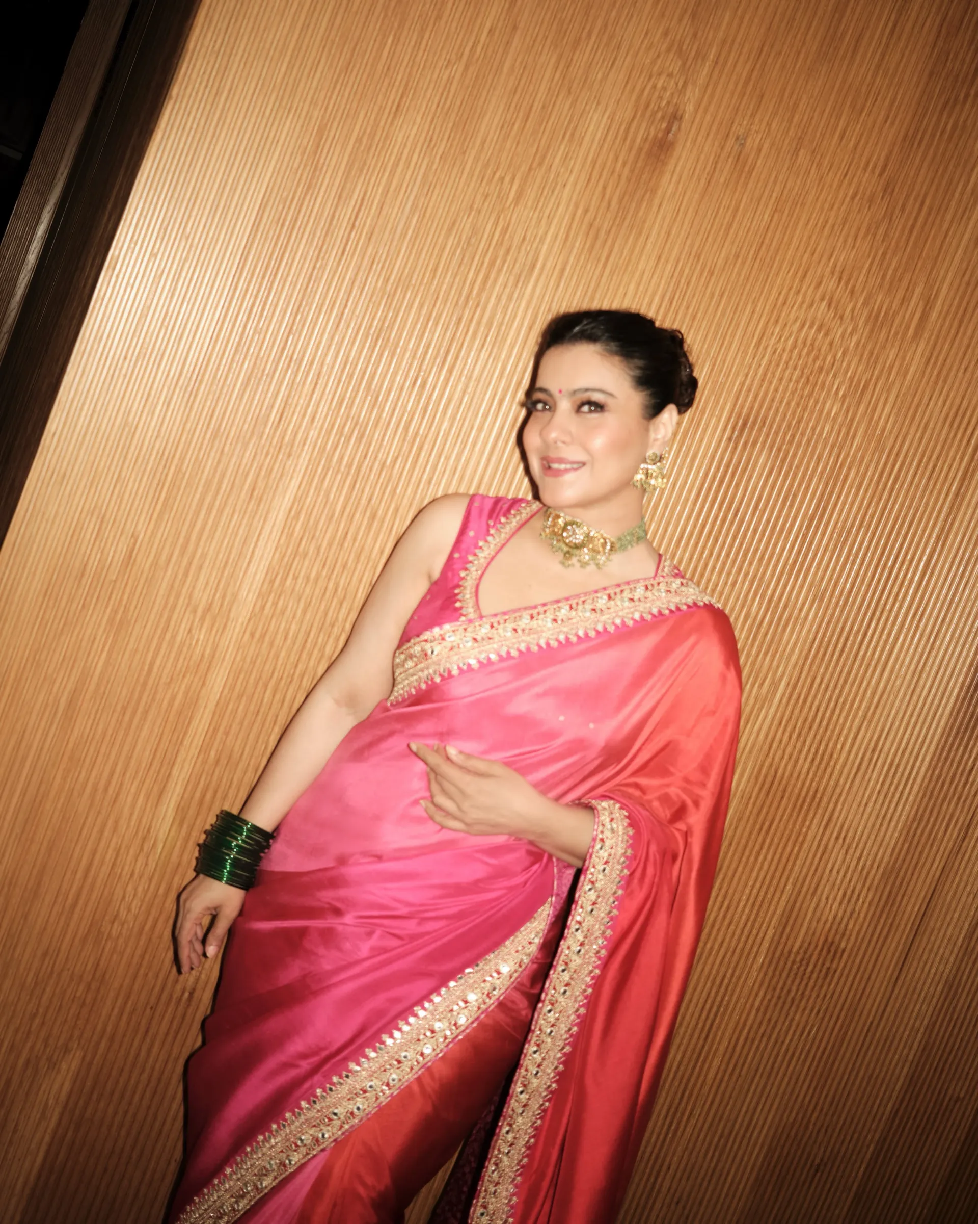 Kajol-Inspired Celebrity Style Designer Soft Chinnon Saree with Sequins & Dori Embroidery - View 4