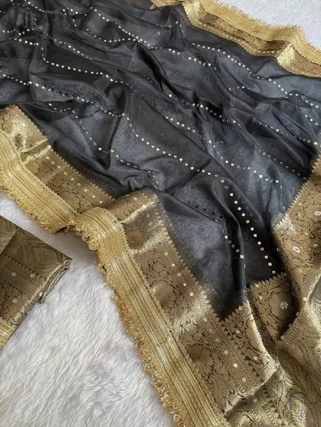 Banarasi Soft Glass Tissue Silk Mirror Work Saree - View 4