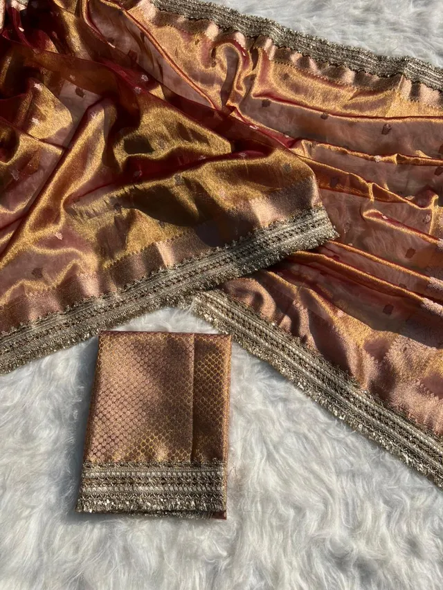 Banarasi Tissue Silk Kaat Ban Saree with Heavy Lace Work - View 3