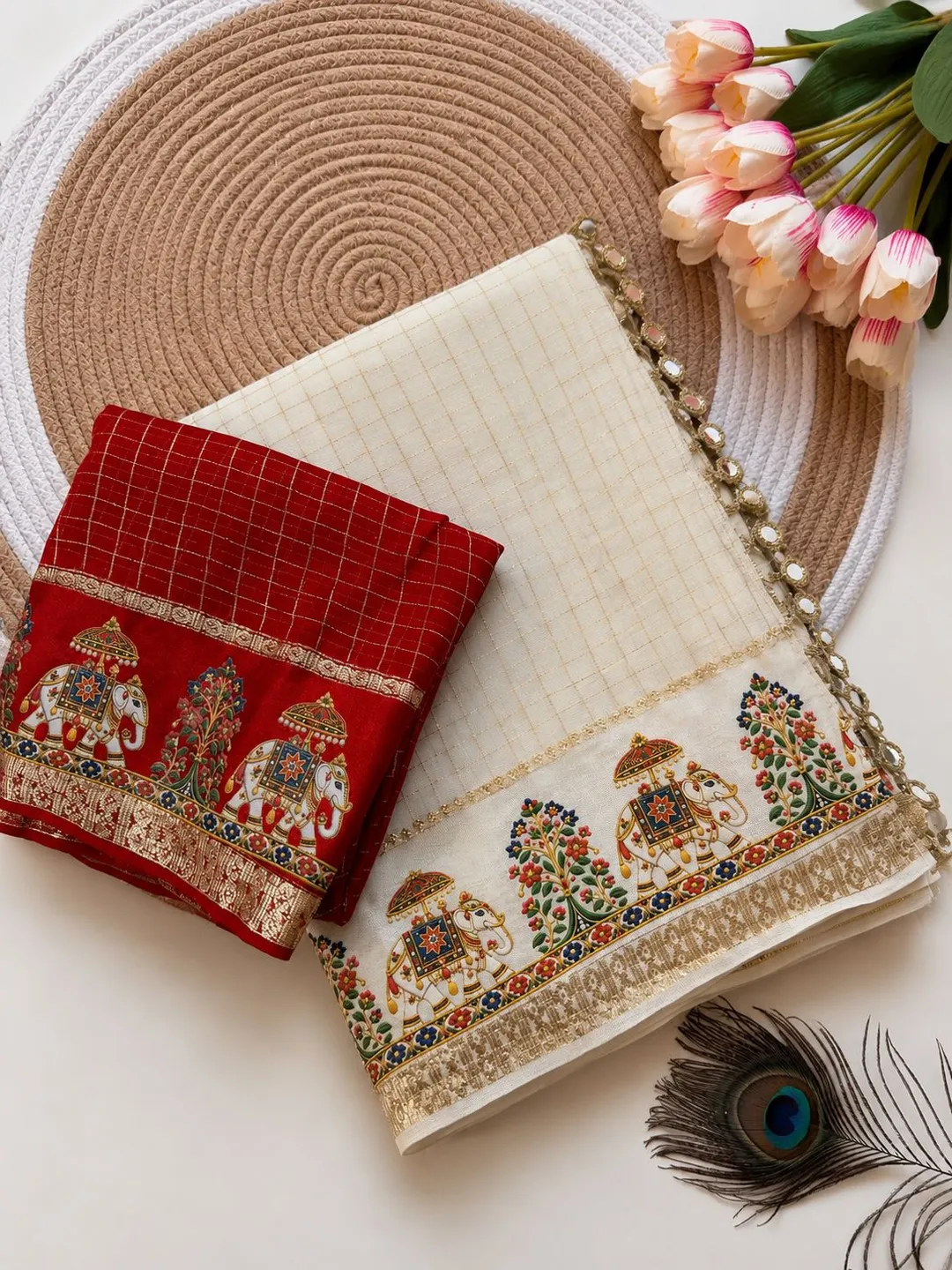 Traditional Elegance with a Contemporary Touch Viscose check Saree - Premium Viscose Check Saree Online India - Buy at ₹1599 - Image 1