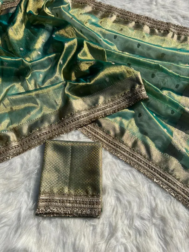 Banarasi Tissue Silk Kaat Ban Saree with Heavy Lace Work - Premium Banarasi Tissue Silk Saree Online India - Buy at ₹1899 - Image 1