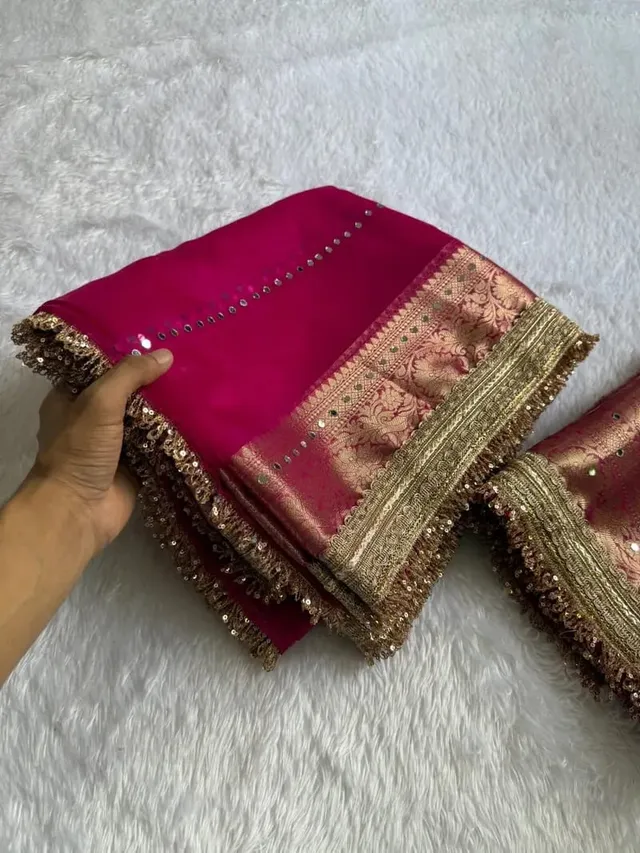 Banarasi Soft Glass Tissue Silk Mirror Work Saree - View 4
