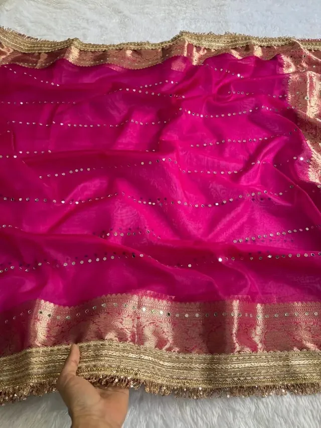 Banarasi Soft Glass Tissue Silk Mirror Work Saree - View 5