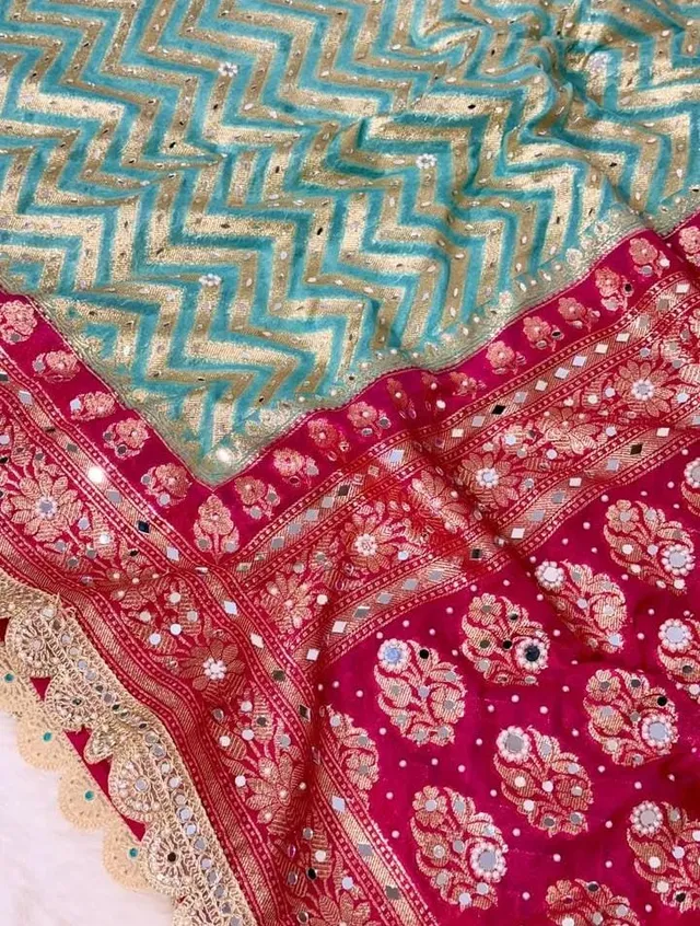 BIGGEST FESTIVAL FRESH LAUNCH | BANARASI KATAAN GEORGETTE SILK SAREE WITH MIRROR & STONE WORK - View 4