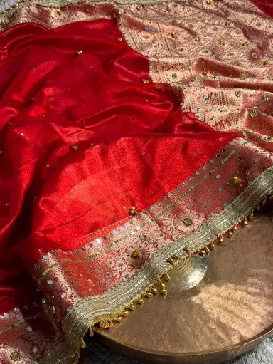 Premium Banarasi Soft Tissue Silk Ghungroo & Mirror Work Saree - View 5