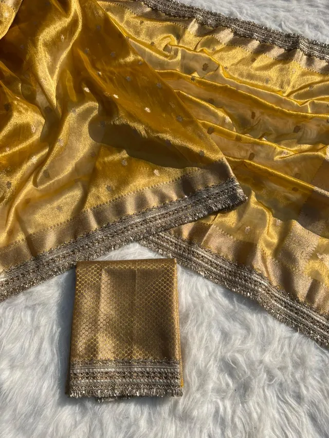 Banarasi Tissue Silk Kaat Ban Saree with Heavy Lace Work - Premium Banarasi Tissue Silk Saree Online India - Buy at ₹1899 - Image 1