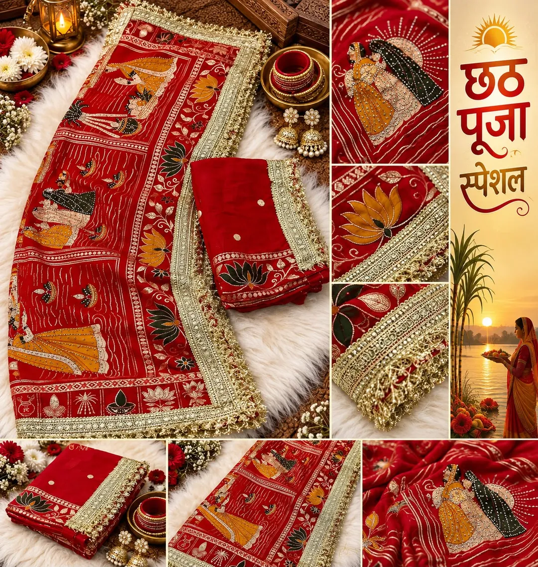 Chath Pooja Special - Dola Viscose Weaving Saree with Rich Meena Pallu & All-Over Swarovski Zarkan Work - View 2