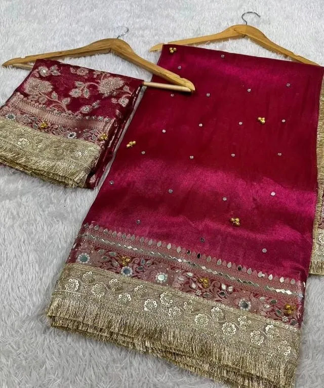 Banarasi Soft Tissue Silk Mirror, Ghungroo & Stone Work Saree - View 6