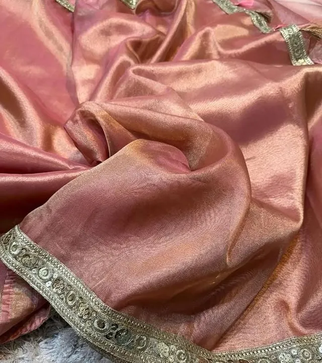 Banarasi Soft Plain Tissue Silk Saree with Heavy Lace Border - View 4