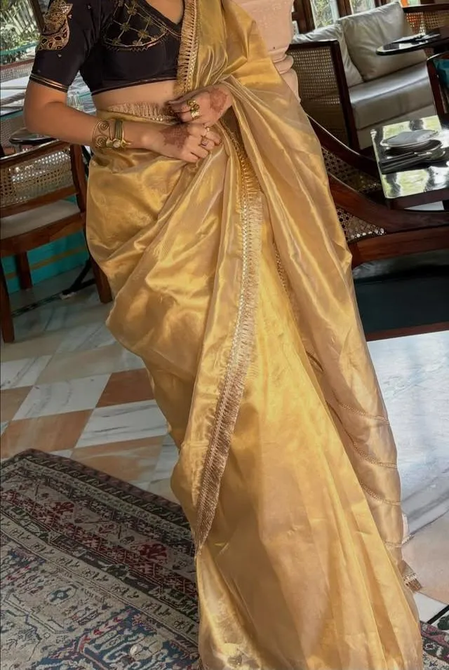 Banarasi Soft Tissue Silk Saree with Zari Weave & Rich Pallu - View 3
