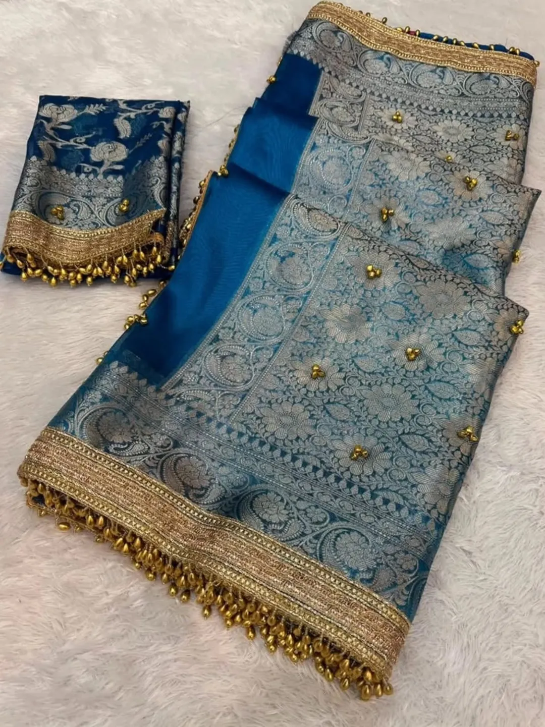 Fresh Launch – Premium Banarasi Soft Tissue Silk Ghungroo Saree - View 2