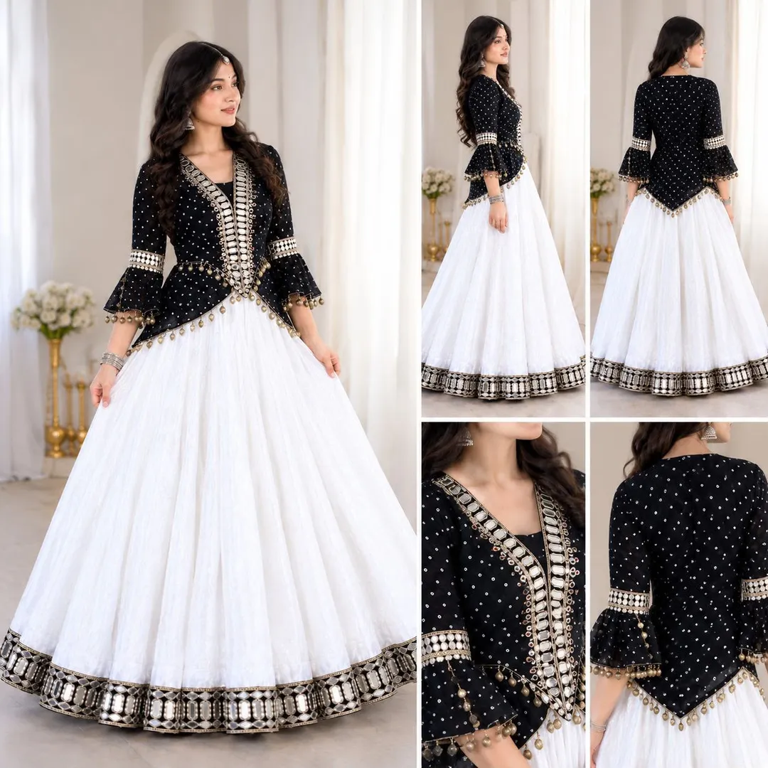 Top Style Side-Cut Kurti with Chinon Lehenga - View 3