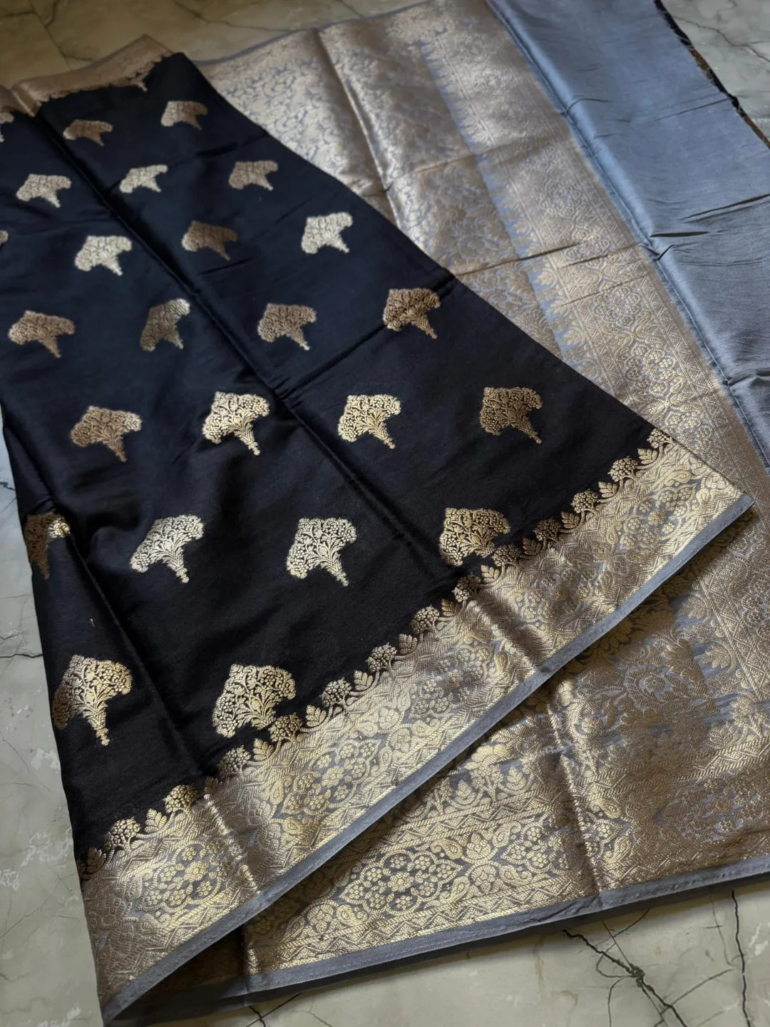 Banarasi Soft Katan Silk Saree with Zari Buta Weave - View 3