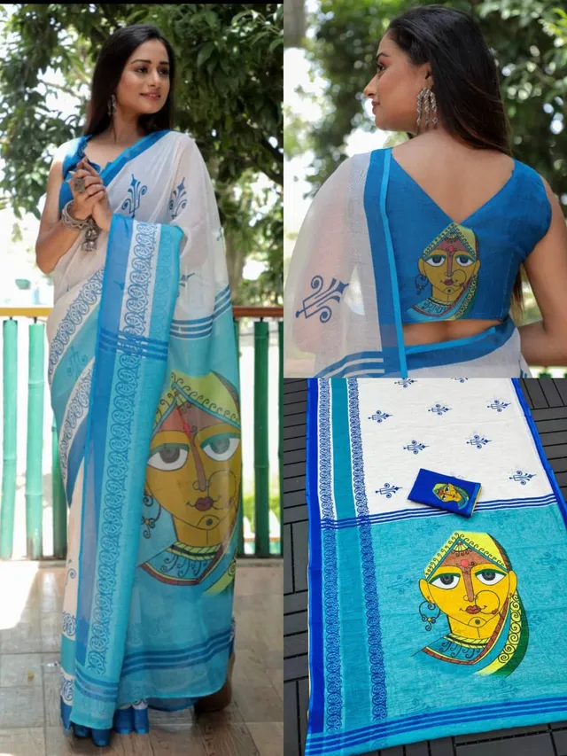 Durga Puja Special – Premium Linen Digital Print Saree Collection - View 2