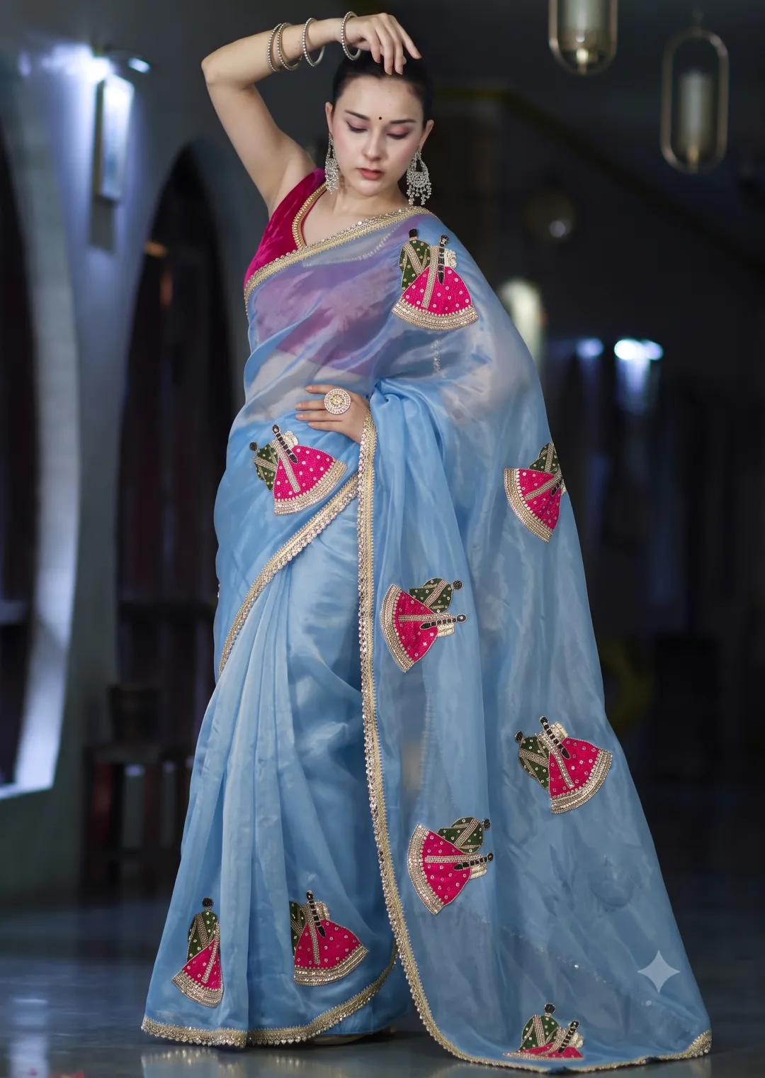 दूल्हा-दुल्हन | Dulha-Dulhan Designer Saree - Premium Quality PC Moss Georgette Saree Online India - Buy at ₹1999 - Image 1