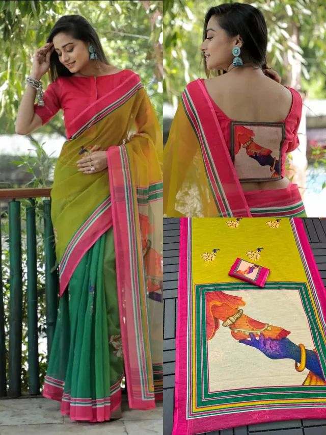 Durga Puja Special – Premium Linen Digital Print Saree Collection - View 2