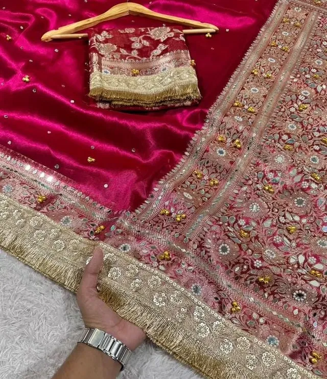 Banarasi Soft Tissue Silk Mirror, Ghungroo & Stone Work Saree - View 2