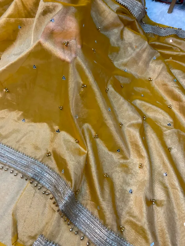 Banarasi Soft Tissue Silk Mirror & Ghungroo Work Saree - View 3