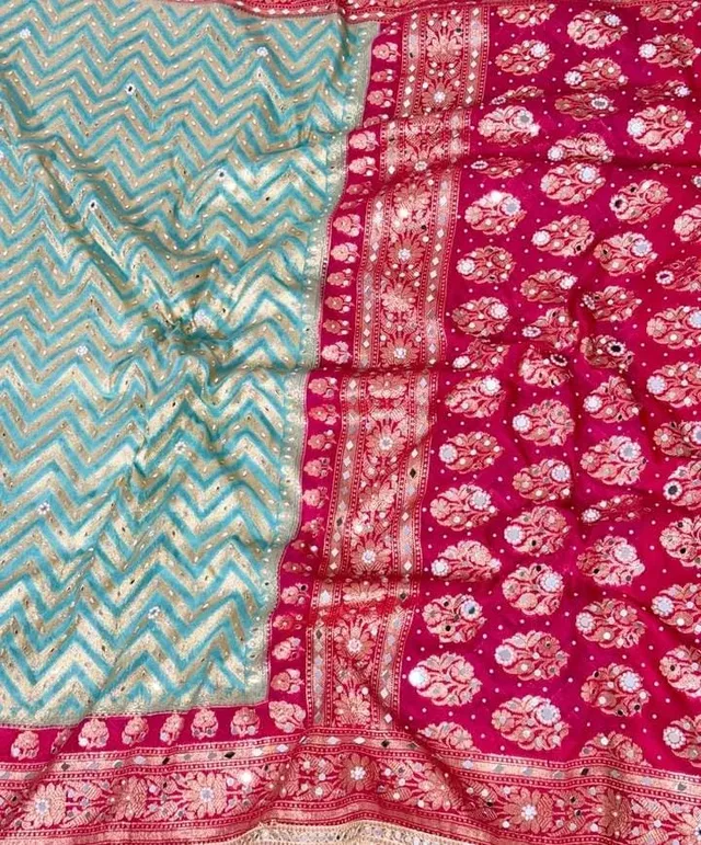 BIGGEST FESTIVAL FRESH LAUNCH | BANARASI KATAAN GEORGETTE SILK SAREE WITH MIRROR & STONE WORK - View 3