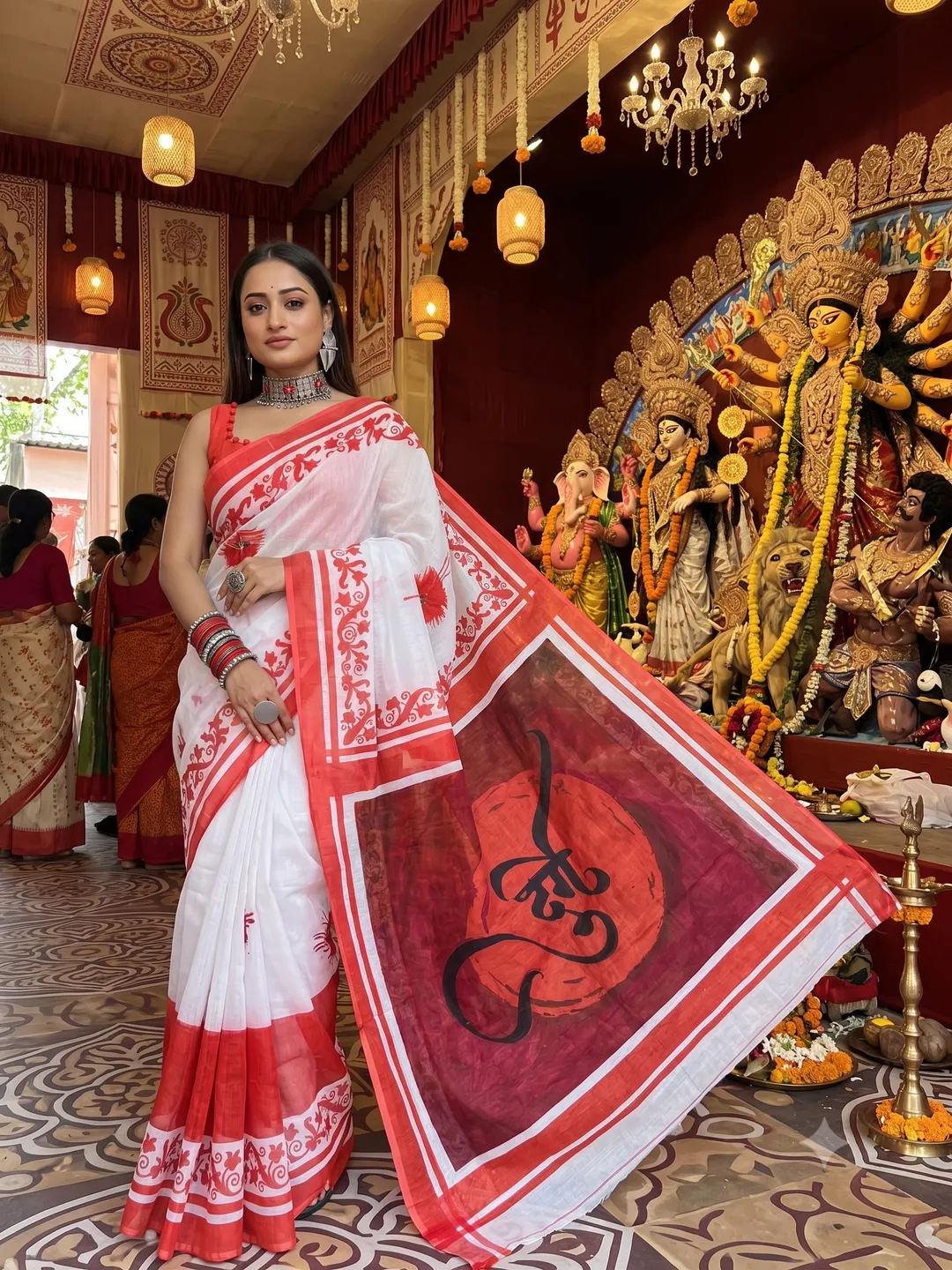 Durga Puja Special – Premium Linen Digital Print Saree Collection