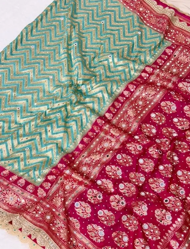 BIGGEST FESTIVAL FRESH LAUNCH | BANARASI KATAAN GEORGETTE SILK SAREE WITH MIRROR & STONE WORK - View 2