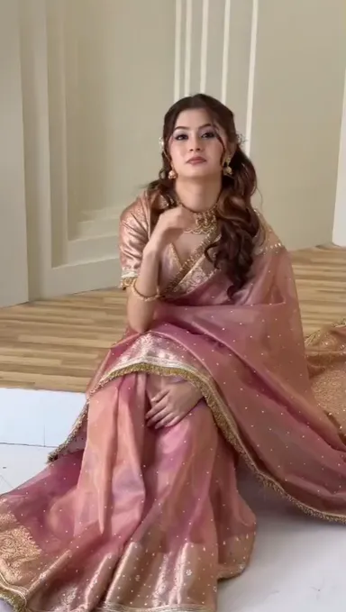 Banarasi Soft Glass Tissue Silk Mirror, Pearl & Stone Work Saree - Banarasi Soft Glass Tissue Silk Saree Online India - Buy at ₹2699 - Image 1