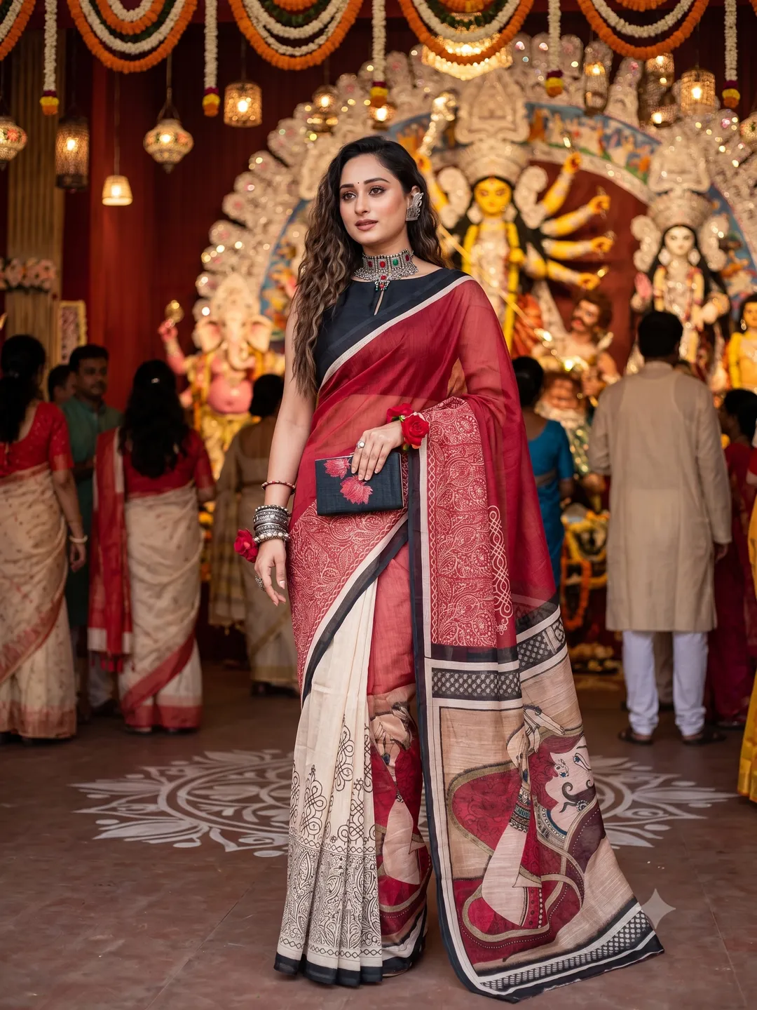 Durga Puja Special – Premium Linen Digital Print Saree Collection