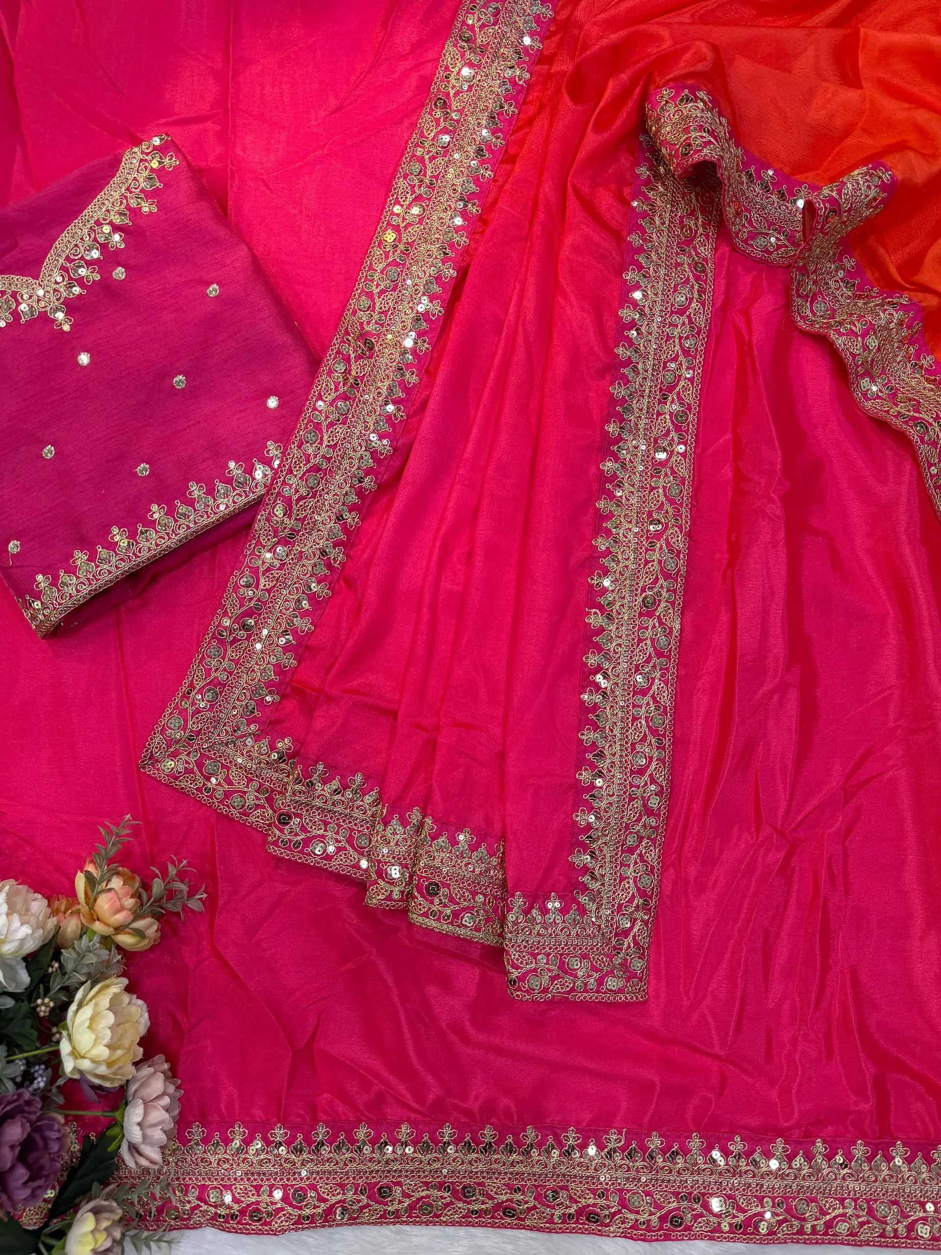 Kajol-Inspired Celebrity Style Designer Soft Chinnon Saree with Sequins & Dori Embroidery - View 6