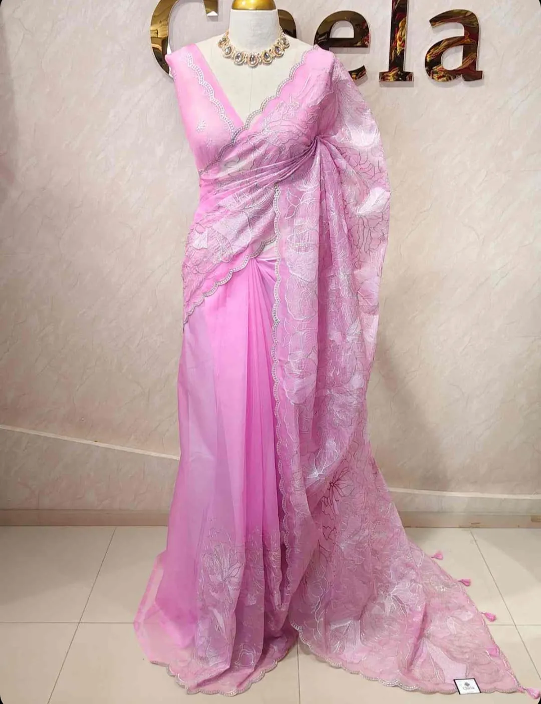 BANARASI SOFT ORGANZA CHIKANKARI SILK SAREE ✨ - View 2