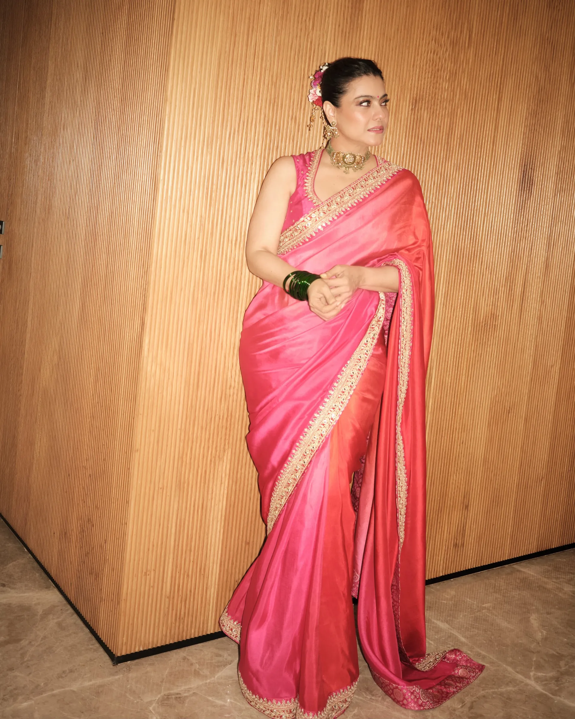Kajol-Inspired Celebrity Style Designer Soft Chinnon Saree with Sequins & Dori Embroidery - Recommended Saree