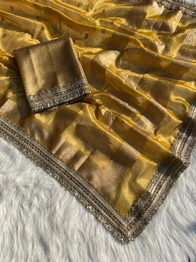 Banarasi Tissue Silk Kaat Ban Saree with Heavy Lace Work - View 2