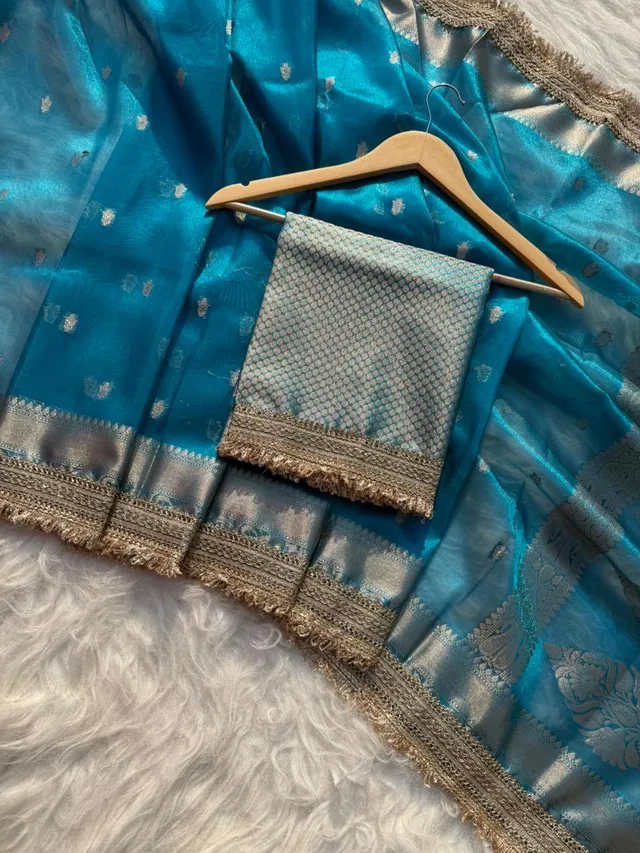 Banarasi Tissue Silk Kaat Ban Saree with Heavy Lace Work - View 2