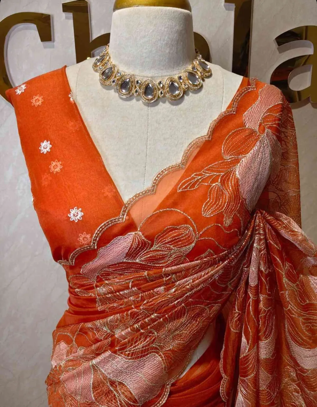 BANARASI SOFT ORGANZA CHIKANKARI SILK SAREE - View 2