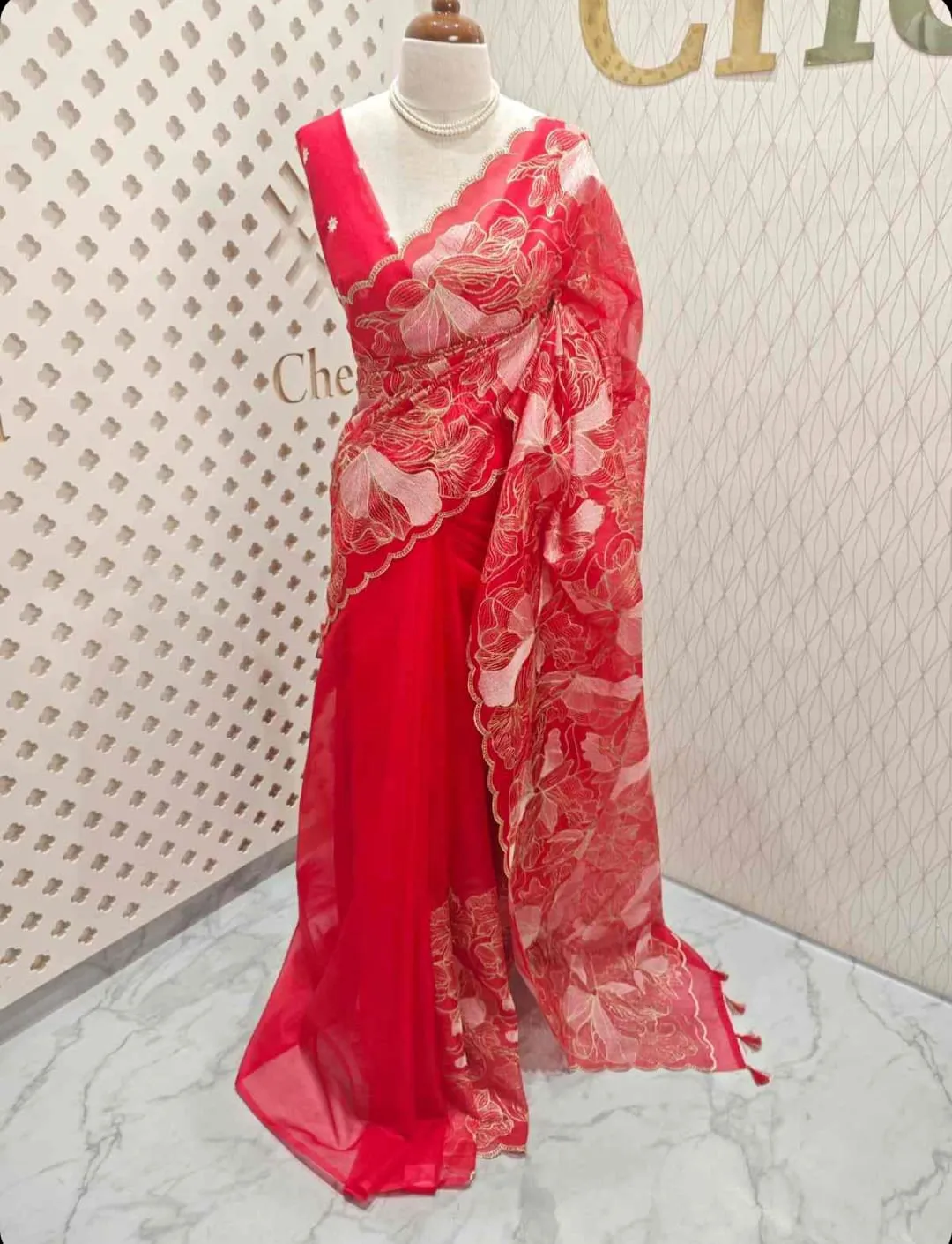 BANARASI SOFT ORGANZA CHIKANKARI SILK SAREE ✨ - View 3