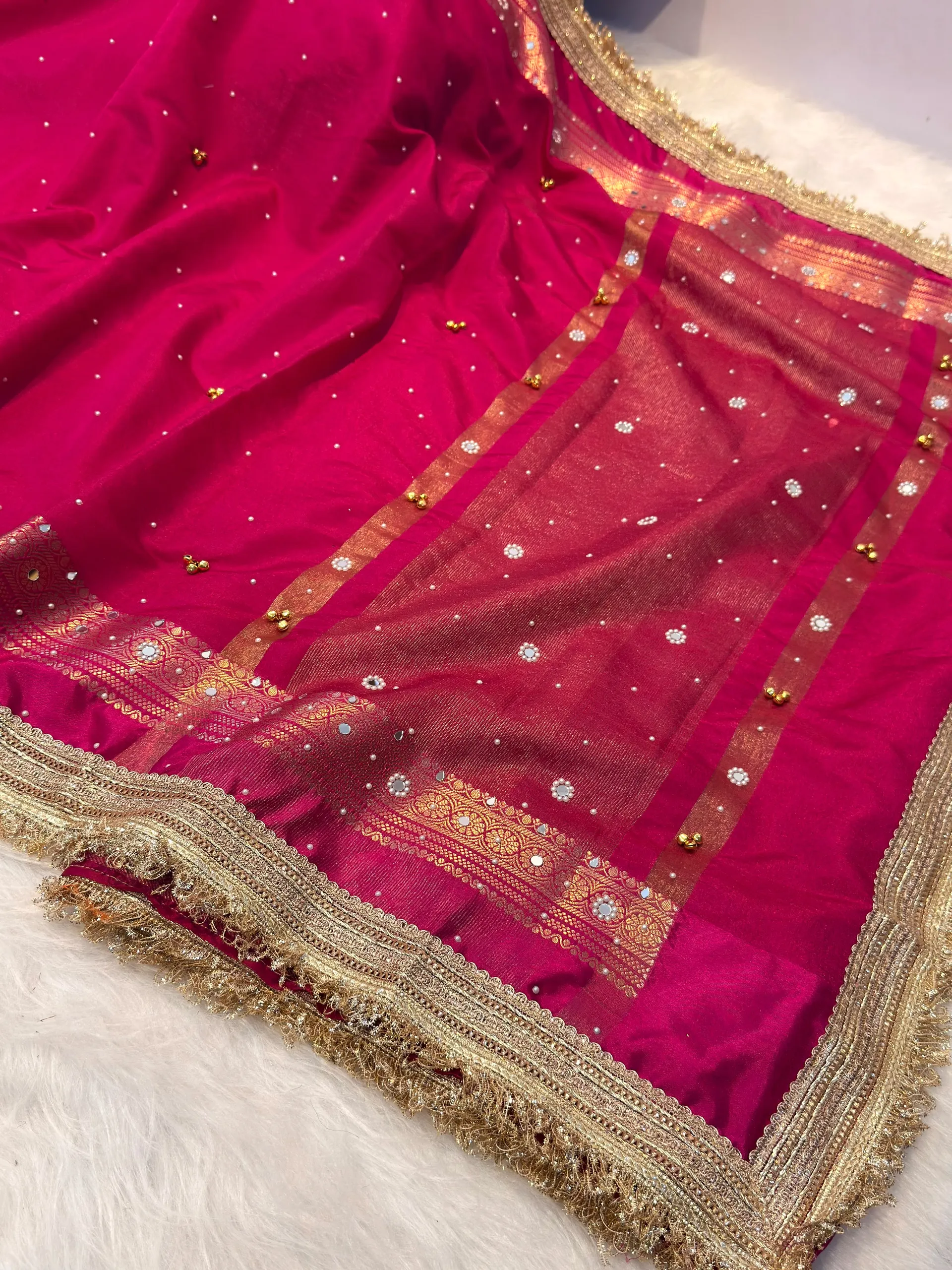 Banarasi Soft Katan Silk Saree with Pearl Work & Ghungroo Design - View 3